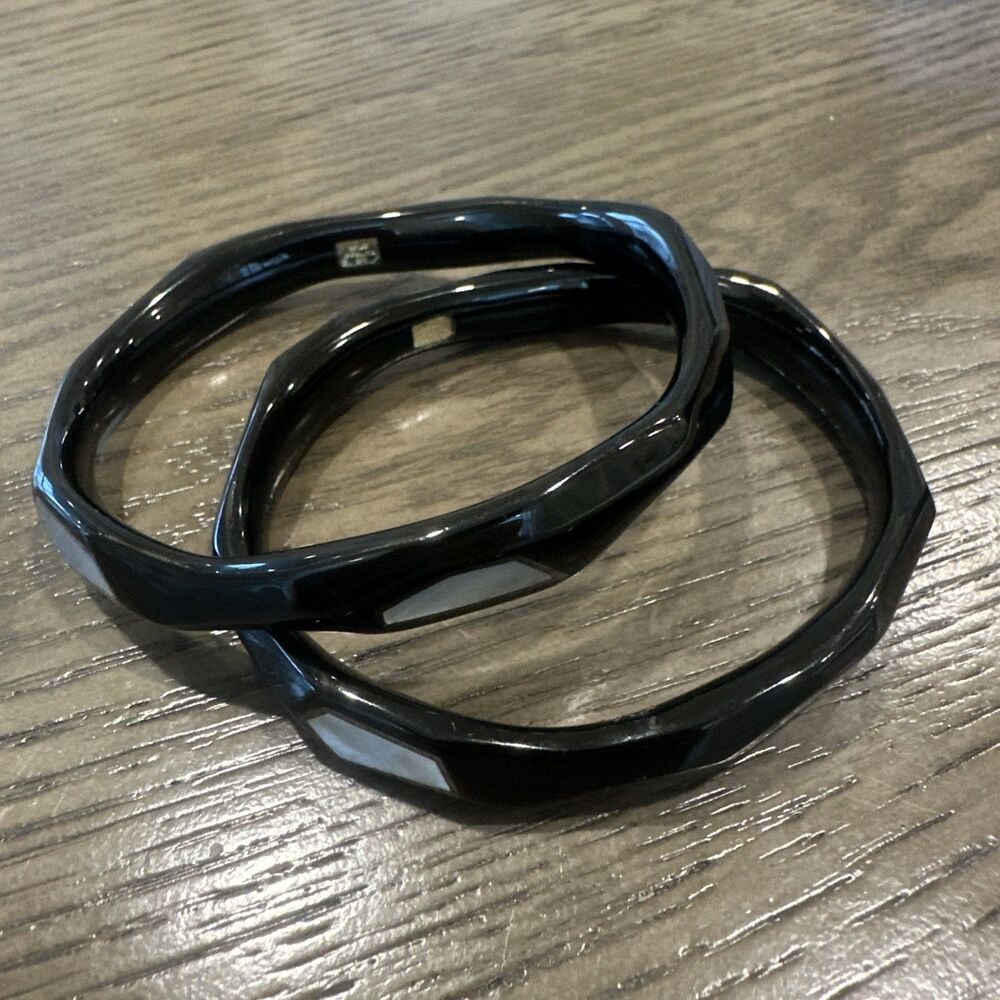 IPPOLITA Pair of Black Resin Mother of Pearl Bangle Bracelets 925